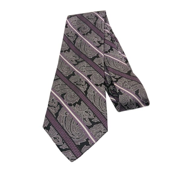 Platinum Designs Silk Tie Mens XL 66” Gray Black Paisley Chevron Stripe Wide New - Picture 2 of 3